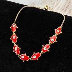 Red and Goldtone Evil Eye Adjustable Bracelet